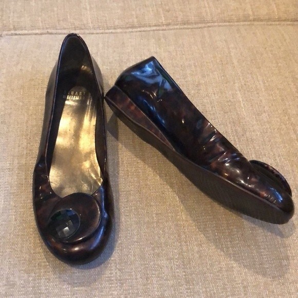 Stuart Weitzman Tortoise Shell Leather Wedge Flats 8M - Picture 3 of 9